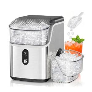 Antarctic Star Nugget Ice Makers Countertop, Pebble Ice Machine with Chewable Pellet Ice, 35Lbs/24H, Self-Cleaning, Sonic Ice, One-Click Operation, for Kitchen,Party Stainless Steel Silver