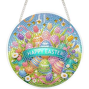 Yunzlly Hanging Diamond Art Glass Kit for Adults, Stained Glass Diamonds Painting Pendant, DIY Crystal Diamond Gem Painting Ornament Kits (Easter Wreath)
