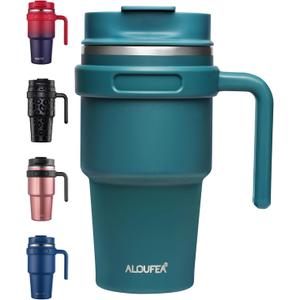 ALOUFEA 20 oz Insulated Coffee Mug Tumbler with Handle, Stainless Steel Travel Mug Tumbler with Lid and Straw,Double Wall Vacuum Leak Proof Ice Coffee Thermal Cup, Ocean Teal