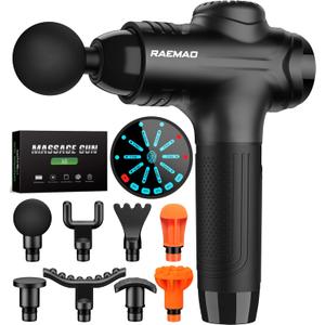 RAEMAO Massage Gun, Handheld Electric Deep Tissue Muscle Massager for Athletes for Pain Relief Attaching 8 Replacement Heads, Percussion Massager with 10 Speeds, Father's Day Gifts, Black