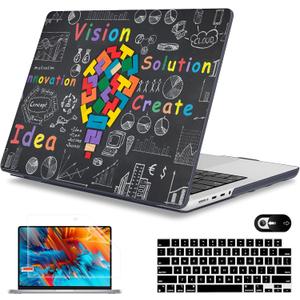 Mektron Case for MacBook Pro 14 inch 2024 2023 2021 Model M4 A3112 A3401 A3185 M3 A2918 A2992 M2 A2779 M1 A2442 Pro/Max, Plastic Hard Shell Case Cover for MacBook Pro 14", Geometric Blackboard