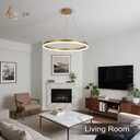 Modern LED Chandelier Gold High Ceiling Ring Chandeliers with Remote Control Circular Pendant Light Dimmable for Dining Room Living Room Bedroom Hallway Kitchen Island(3000K-6500K D23.6)