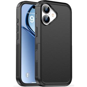 for iPhone 16E Case,2X Screen Protector,Heavy Duty Protection,Military-Grade Drop Protection,Rugged & Durable Phone Case for iPhone 16E 6.1 Case Black