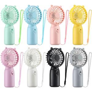 Glooglitter 8 Pcs Mini Portable Fans Bulk Handheld Battery Operated Fan with Lanyard for Makeup Eyelash, Cooling Lightweight Pocket Personal Fans for Wedding Outdoor Use (8 Mixed Colors)