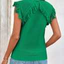 Saodimallsu Women's Sleeveless Crew Neck Fringe Cap Sleeve Pullover Sweater Vest (Green)