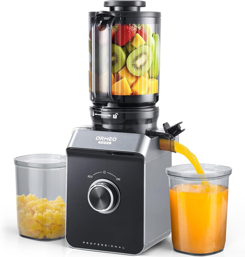 Cold Press Juicer, ORMEO HOME Masticating Juicer Machines with 5.0"Large Feed Chute Fit Whole Vegetables & Fruits, with Pulp Seperation, 99.6% Juice Purity, Quiet Motor, Easy to Clean, BPA Free