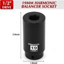 EMENTOL 1/2" Drive 19mm Harmonic Balancer Socket, CR-MO, Heavy Duty Crank Bolt Removal Tool for Stubborn Bolts