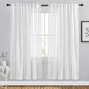 NICETOWN Semi Sheer Window Curtain Panels for Nursery, Rod Pocket & Back Tab Privacy with Light Filter Linen Sheer Window Treatments for Bedroom/Living Room, White, W66 x L72, 2 Pieces