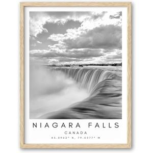 HesenDot 12x16in Niagara Falls Framed Wall Art, Black and White Waterfall Canvas Print, Modern Iconic Nature Photo Poster Wall Decor for Living Room Bedroom Study Home Office Gallery, Pack of 1