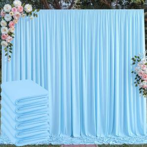 30 ft x 10 ft Wrinkle Free Baby Blue Backdrop Curtains for Parties, 6 Panels 5 ft x 10 ft Polyester Light Blue Photo Backdrop Drapes for Birthday Wedding Party Baby Shower Photography