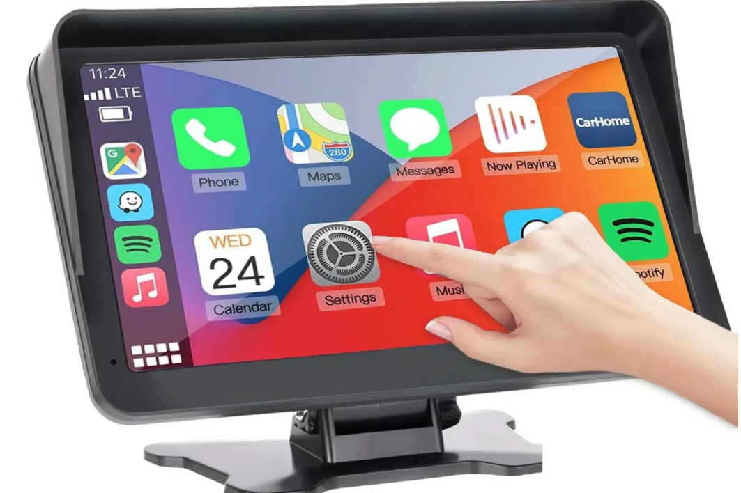 Wireless Apple Carplay Screen for Car,7" HD Portable Car Stereo Touchscreen with Apple CarPlay and Android Auto with Mirror Link/Bluetooth/GPS Navigation/AUX for All Vehicles