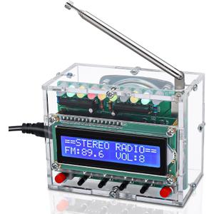 FM Radio Kit, ICSTATION Soldering Projects Radio with LED Flashing Lights DIY Radio Kit LCD1602 Display FM 87-108MHz Soldering Practice Kit for Back to School Solder Education Creative Present