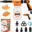 16 IN 1 Car Wash Foam Gun, Foam Cannon,Adjustable Hose Wash Sprayer with 2.5 to 6 Bars Foam Blaster,Wash Mitten &Towel,Suitable for Car Cleaning and Garden Use with 1/2 Quick Connector (Orange)
