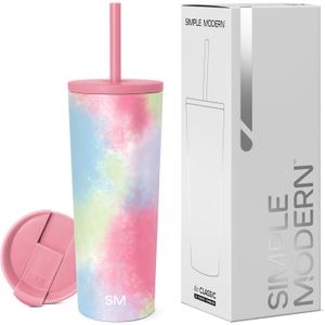 Simple Modern Insulated Tumbler with Lid and Straw | Iced Coffee Cup Reusable Stainless Steel Water Bottle Travel Mug | Gifts for Women Men Her Him | Classic Collection | 24oz | Kaleidoscope