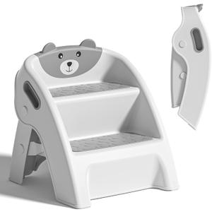 Folding Toddler Step Stool for Bathroom and Potty Training,AntiSlip, AntiTip AFrame Design with 10Second SetupPotty 2 Step Stool for Kids