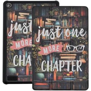 Case for Kindle Fire 7 Tablet 2019 2017 Release 9th 7th Generation, Book Lovers Lightweight PU Leather Stand Protective Cover with Auto Sleep Wake, Just one More Chapter