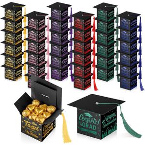 TaoBary 30 Pcs Graduation Cap Candy Box 2026 Graduation Decorations Party Favors Gifts Grad Cap Box with Tassel for Candy Chocolate Biscuit Supplies(Multicolor)