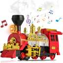 Train Toy for Toddlers 3-5, Bump & Go Trucks Locomotive Electric Steam Engine with Smoke, Light & Sound, Toddler Toy Trucks for Boys Ideal Gift for Ages 3 and Up Children Kids Girls (Red)