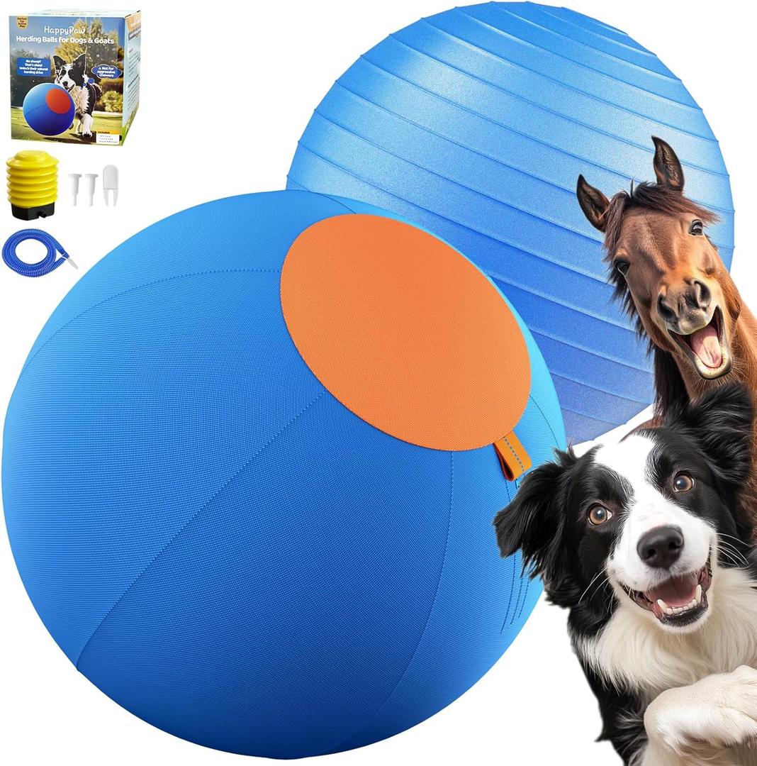 Happypaw 3.0 Upgrade 25'' Herding Ball for Dogs Enhanced Chew Resistance & Heavy-Duty Material, Dog Toy Agility Equipment for Australian Shepherds, Collies, Includes 5 Repair Patches