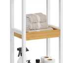 SONGMICS Bamboo Rolling Cart, 3-Tier Utility Cart on Wheels, Slim Narrow Storage Shelf, Bamboo Shelves, Space-Saving, Multifunctional, for Bathroom, Kitchen, White and Natural UBCB083N02