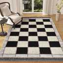 Yinhua Checkered Area Rug 3x5 Rugs for Entryway, Farmhouse Washable Living Room Rug Non Slip Throw Rugs for Bedroom, Soft Faux Wool Distressed Retro Carpet for Beside Kitchen Dorm Bathroom, Black (Black and White)