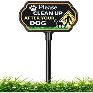 Please Clean Up After Your Dog Sign for Yard - 10*5 inch/37" Extra Tall Dog Poop Sign with Adjustable Stake - Rust-Free Aluminum, UV Protected, Weatherproof No Dog Pooping Sign for Lawn, Garden & Sidewalk