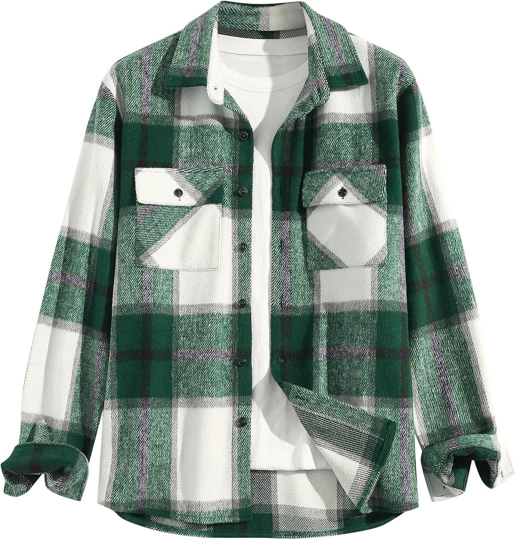ZAFUL Mens Plaid Shirt,Long Sleeves,Classic Flannel Shirt Button Down Shirt Jacket Tops XXL