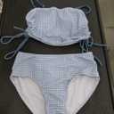 Girls Swimsuit Two Piece Bathing Suit Gingham Tankini Solid Color Bikini Set Drawstring Girls' Swimwear for 11-12 Years