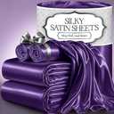 DECOLURE Satin Bed Sheets - 4 Piece Luxury Silky King Size Bedding Set - Softer Than Silk, Wrinkle-Free with 15” Deep Pocket Fitted Sheet, Perfect for Hair & Skin, Gifts for Women (Striped Purple)