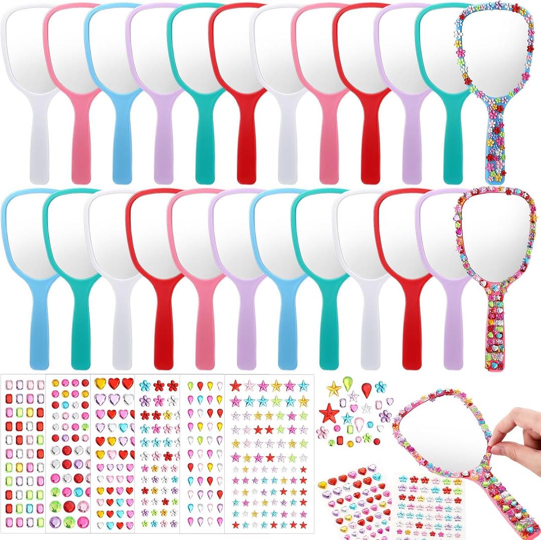 Wonderjune 24 Pcs Handheld Mirror DIY Decorate Your Own Mermaid Princess Mirror for Princess Birthday Party Favors Crafts Mermaid Game Decorations Supplies