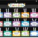 REGELETO Class Jobs Pocket Chart with 70 Colorful Dry Erase Cards and 3 Hooks,Class Management Educational Pocket Chart Teacher's Helper Size: 24.5x21.8inch Bulletin Board for Classroom (Black)