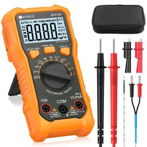 Neoteck 2000 Counts Digital Multimeter Voltmeter Tester with NCV, LCD for AC/DC Voltage&Current, Resistance, Capacitance, Live Wire, Frequency, Temperature, Duty Cycle, Continuity, Diode Measuring (Orange)
