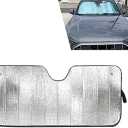 DYEKNEE 1 PC Car Front Windshield Sun Visor, 57" x 27.6" Hollow Bubble Reflective Foldable Easy to Store Visor with Storage Bag, Dovetail Suction Cup Mounting Accessories, for Cars (Black)
