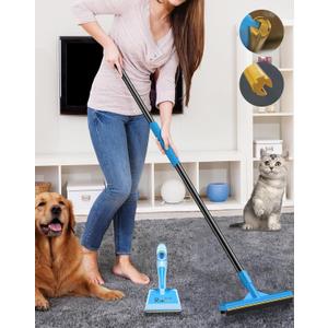 Updated Pet Hair Removal Tool, CEARKTIY Carpet Rake for Pet Hair Removal, 57'' Adjustable Pet Hair Remover Broom, 2 in 1 Rubber Broom and Carpet Brush Scraper for Rugs, Mats, Couch (Long Handle)