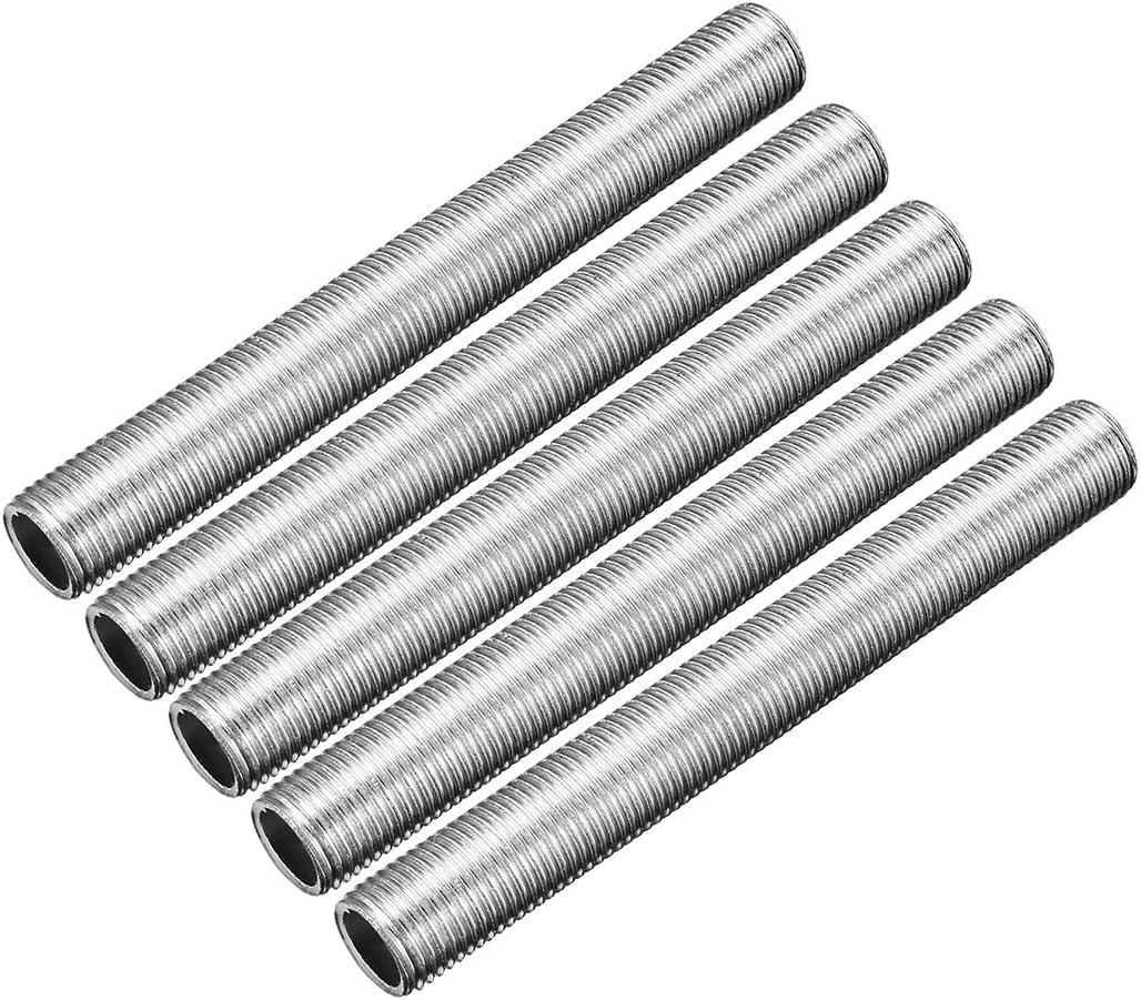 uxcell Lamp Pipe Nipple, M10 Thread 80mm Length Hollow Lamps Repair Part Hardware for Lamp Lights, Zinc Plated Silver Tone, Pack of 5
