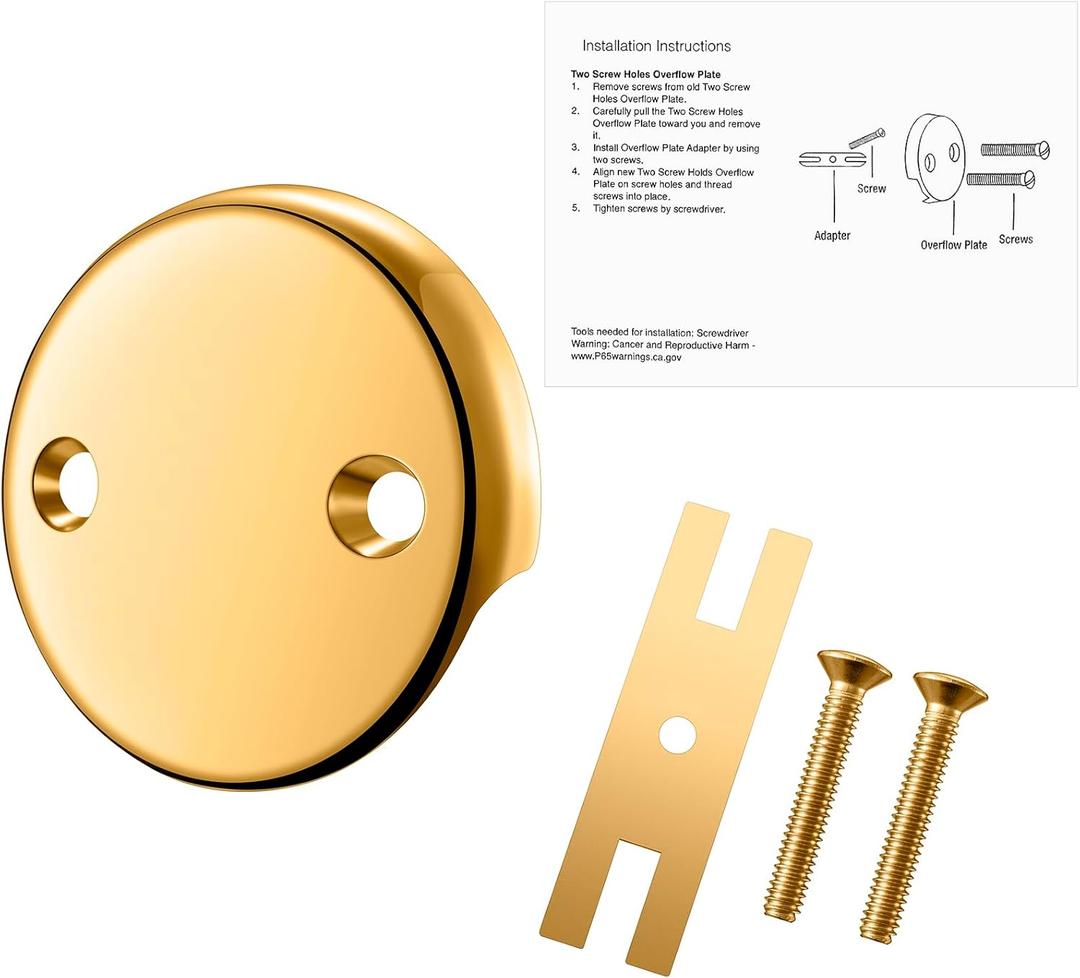 2-Hole Bathtub Overflow Cover Plate with Adapter, Brushed Nickel, Installation Hardware Included (Polished Brass)