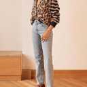 Women's Leopard Striped Cardigan Open Front Color Block Button Down Knit Sweater Fall Cropped Coat (XL)