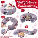 Dansydaisy 9 Pcs Cat Tunnel Under Christmas Tree, 3ft Cat Donut Tunnel with Plush Cushion and 8 Toys Cozy Washable Cave for Kittens Small Medium Pets Rabbits Gifts for Christmas (Gray)