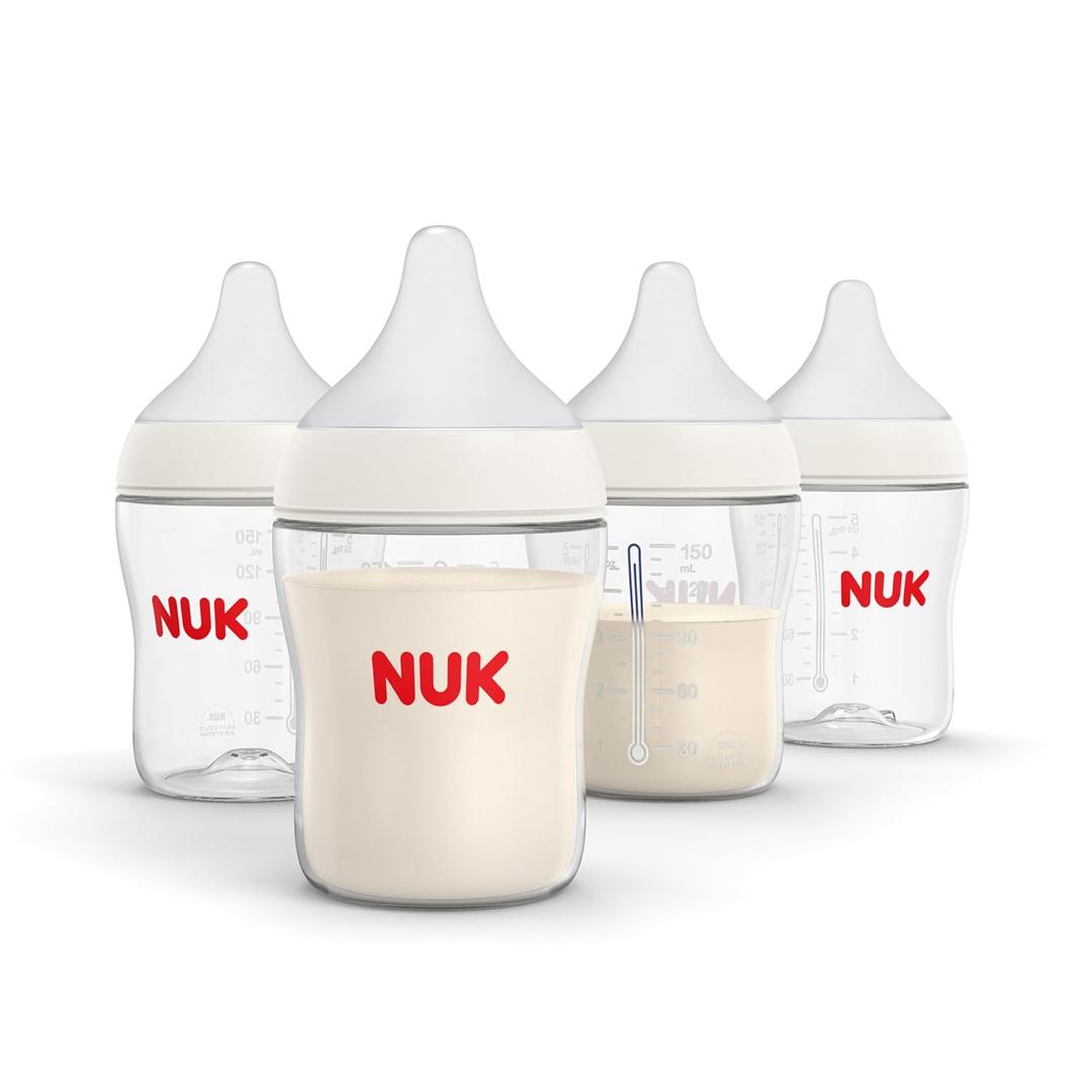 NUK Perfect Match Slow Flow 2-in-1 Natural and Anti-Colic Bottle, 5oz., 4 Pack, BPA Free (5 ounces, Clear)