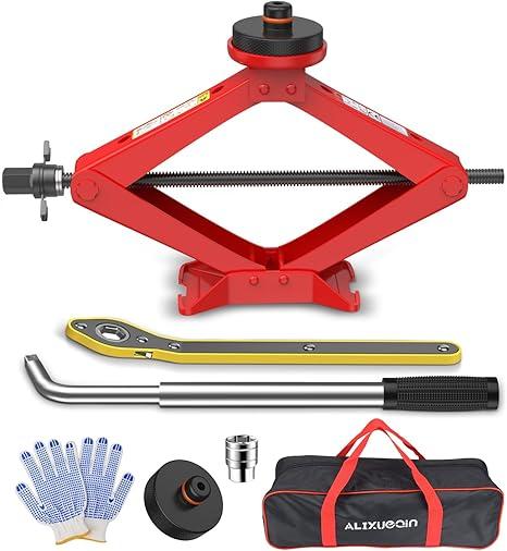 Car Jack Kit 2.5 Ton Floor Jack for Sedan SUV MPV, Tire Changing Kit Compatible with Various Circular Jack Pads (Red)