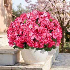 ATTGREAT Artificial Geraniums for Outdoors Faux Plants UV Resistant Flowers Outside Fake Silk Flowers Bulk Realistic Plastic Greenery for Home Porch Planter Patio Decor, 6 Bundles (Rose Red)