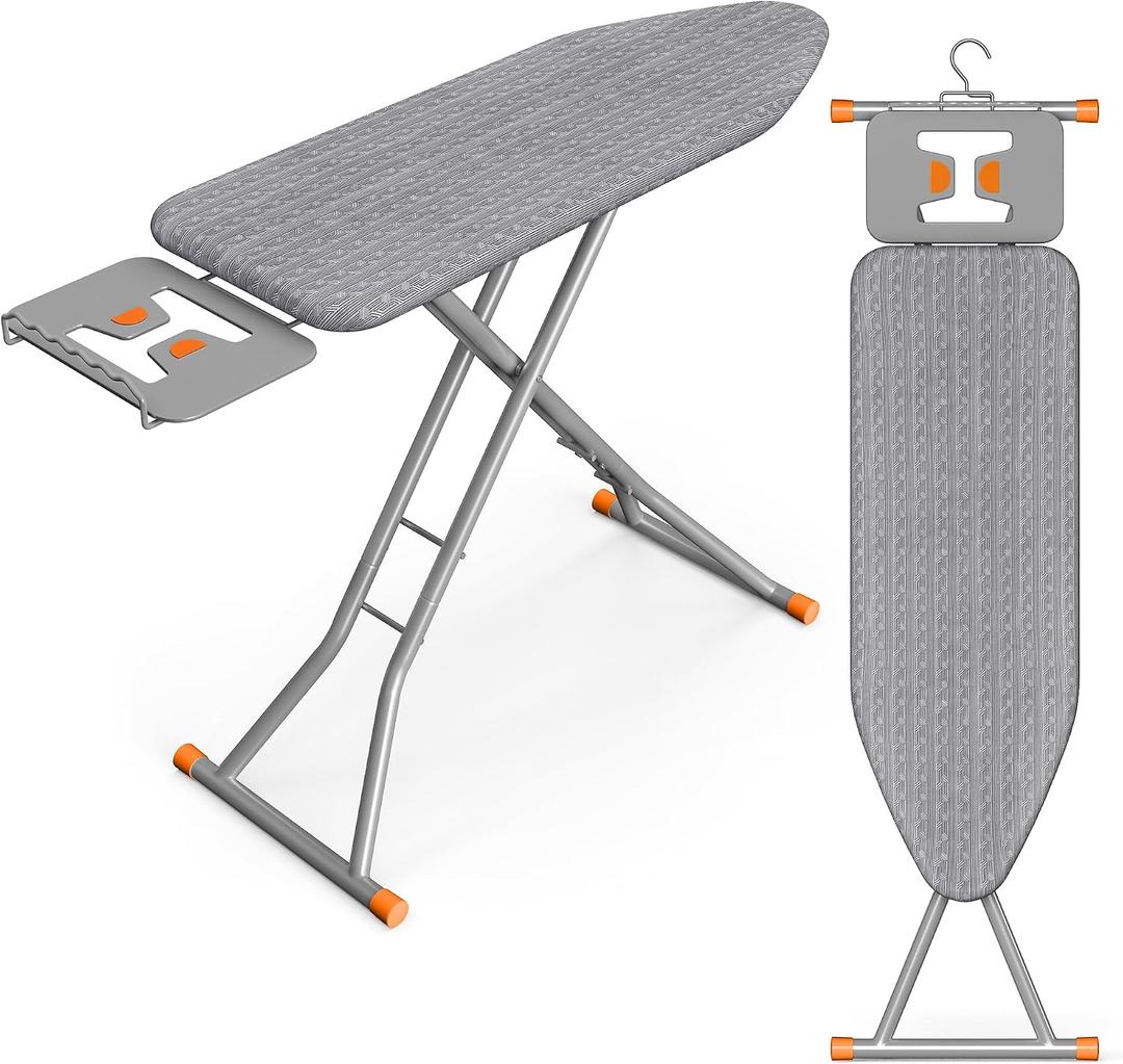 SONGMICS Ironing Board, Retractable Iron Rest, Foldable Iron Board, 43 x 13 Inches, Space-Saving, Height Adjustable, Padded with Cover, Hook, Dove Gray ULLB003GD02S