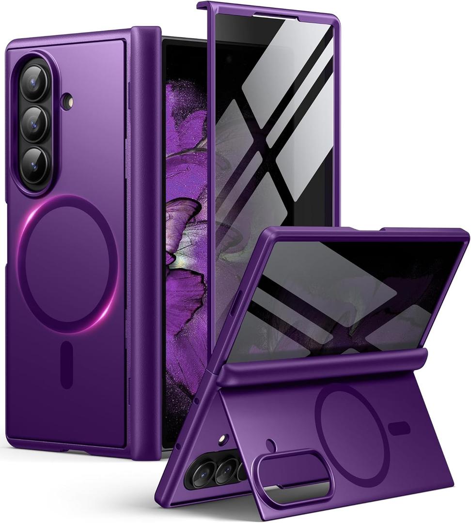 BERFY for Samsung Galaxy Z Fold 7 Case with Privacy Screen Protector, [Compatible with MagSafe][Anti Spy] Built-in Hidden Kickstand, Full-Body Shockproof Slim Phone Case for Z Fold 7, Purple