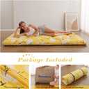 Zelladorra Japanese Floor Mattress, Futon Mattress with Portable Storage Bag and Washable Cover, Roll Up Thick Tatami Mat Suitable for Camping, Guest Room, Yellow Flower, Twin