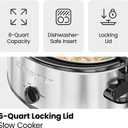Chefman 6 Quart Slow Cooker with Locking Lid, Ceramic Crock with Portable Cook and Carry Travel Latching Lock, Large Easy Clean Dishwasher Safe Pot Insert, Manual 3 Heat Settings, Stainless Steel