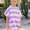 TBEZY Toddler Bath Towel Poncho Thick Cotton Striped Beach Towels for Kids Gifts (2-6, Purple)