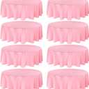 8 Pack Premium Pink Tablecloth - 108 Inch Round Table Covers - Washable Polyester Fabric - Wedding Party Reception Banquet Buffet Restaurant