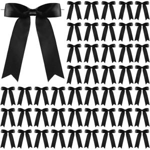 Riceshoot 50 Pcs Twist Tie Bows 3.5x5 Inch Satin Ribbon Bow for Gift Wrapping Bag Cake Craft DIY Wedding Birthday Party Decor (Black)