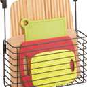 mDesign Over The Cupboard Hanging Storage Basket Metal Bakeware Organiser and Cutting Board Holder Excellent Kitchen Storage Solution Bronze