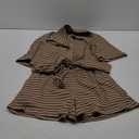 Striped Sets Women 2 Piece Outfits Button Down Shirt and Shorts Waffle Knit Lounge Set Matching Pajamas (Medium, Khaki)